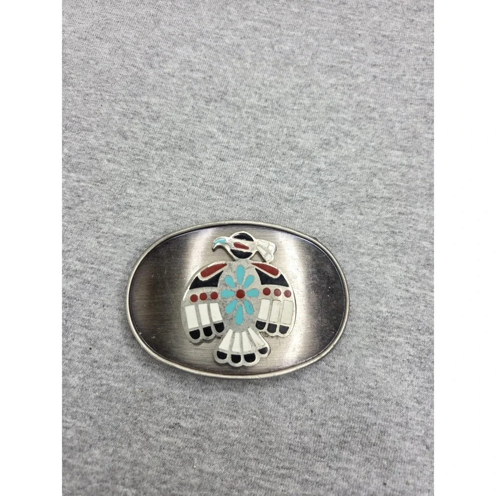 Vintage 1980s Turquoise Thunderbird Native Navajo Belt Buckle Southwestern